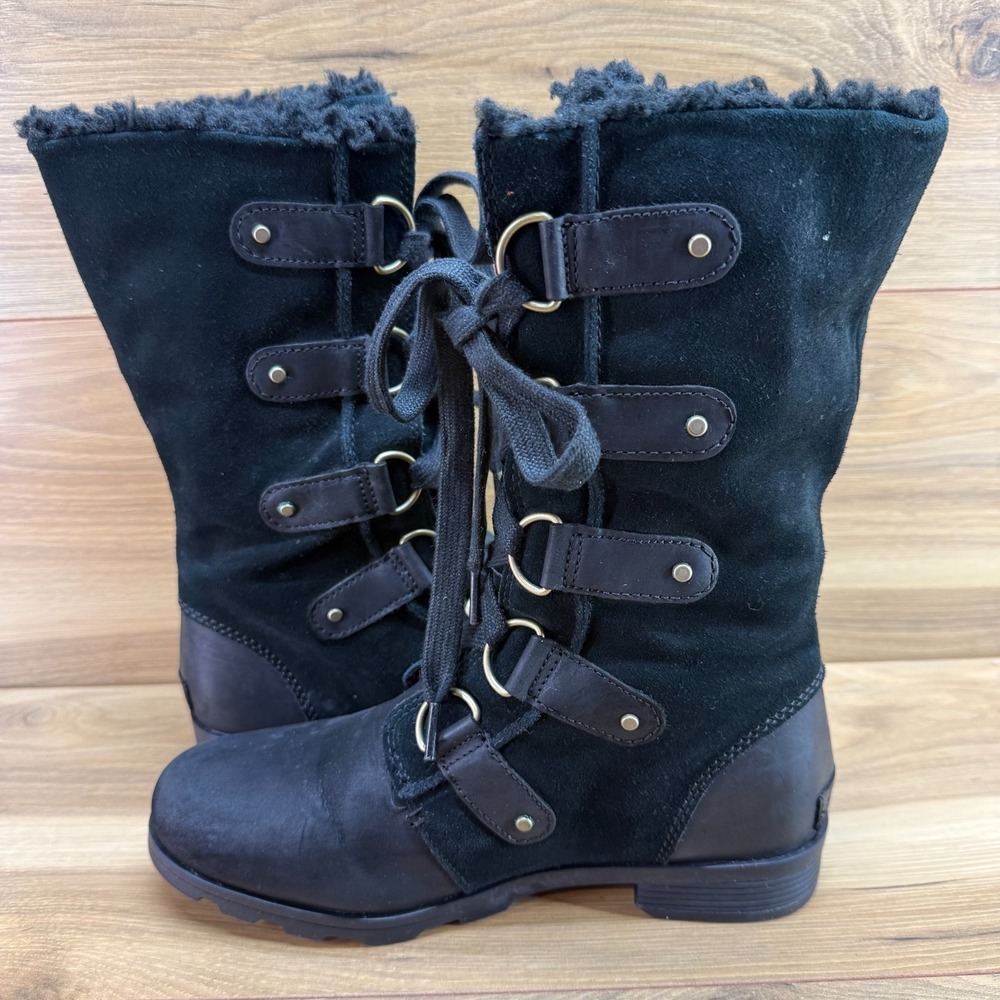 Sorel Emelie Lace Up Boots Womens 8 Black Waterproof Leather Gorpcore Outdoor - Picture 6 of 11
